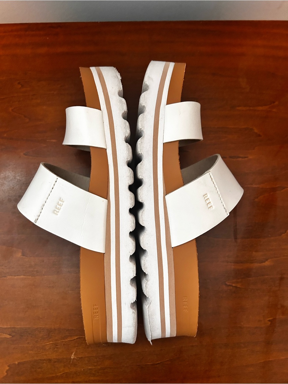 Reef White Double-Strap Cork Platform Slide Sandals size 8 - Picture 6 of 13